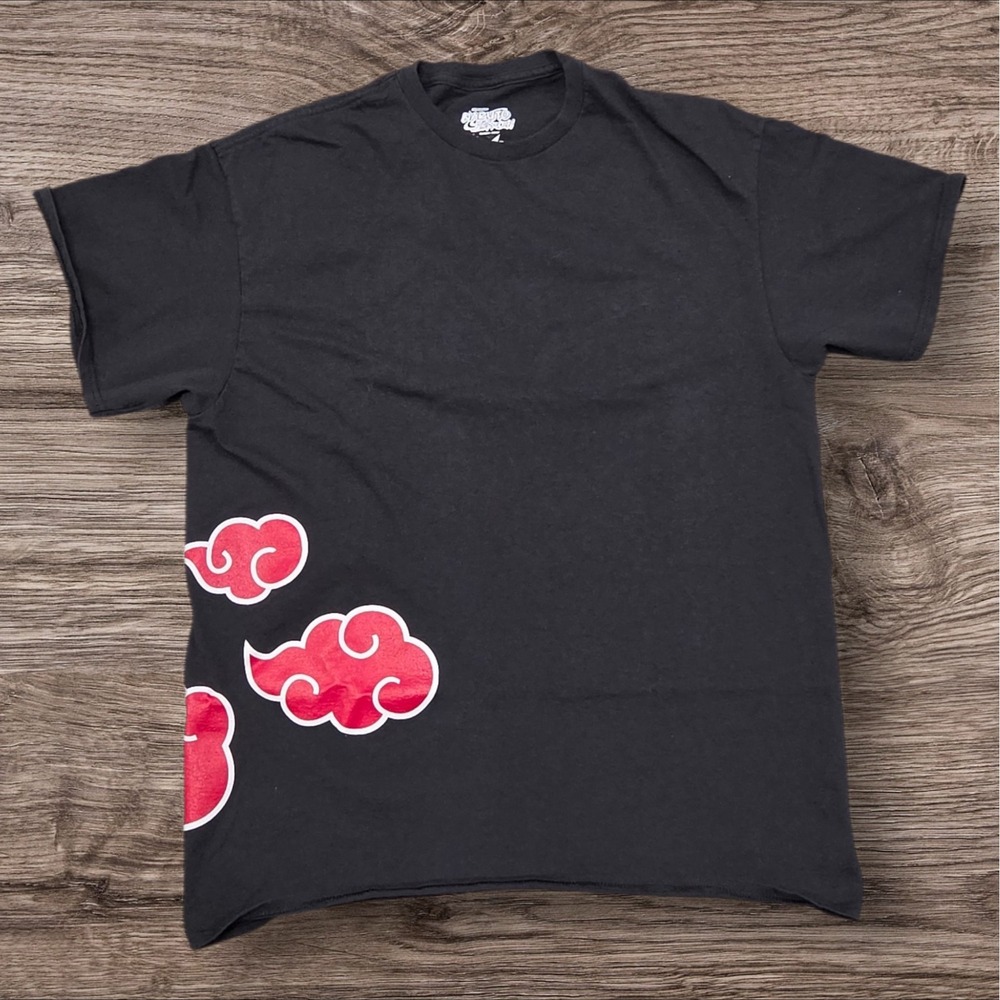 Naruto Shippuden T-Shirt Mens L Black Akatsuki Red Cloud Anime Ripple Junction